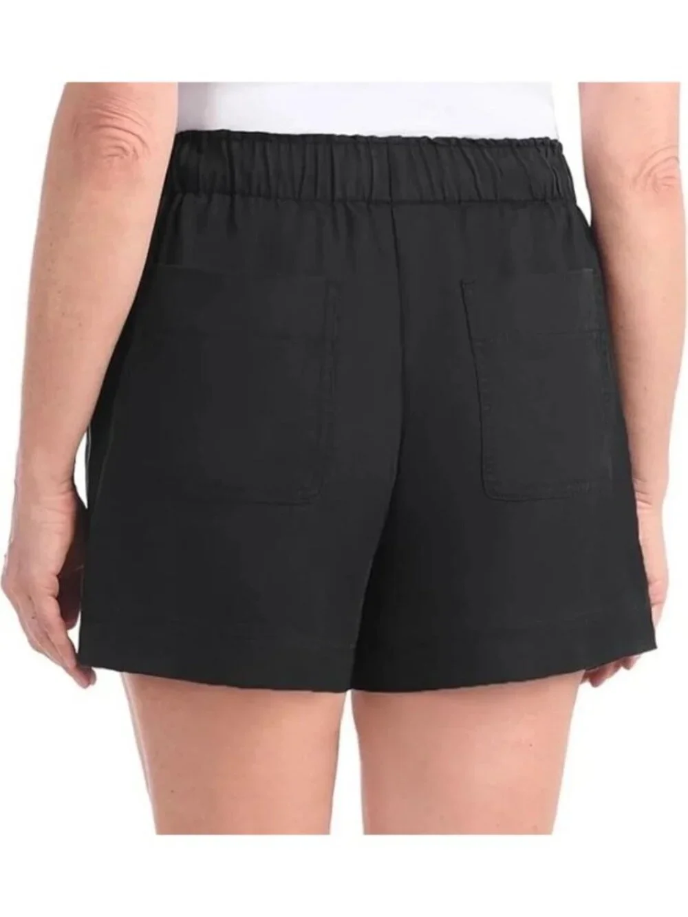 Hilary Radley Women's L Black Tencel Pull-On Shorts With Pockets Mid Rise P0254